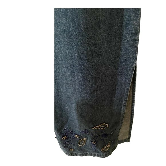 PTNY Blue 2 Piece Denim Jumper Dress Jacket Floral Applique SLEEVELESS LARGE - Picture 9 of 10